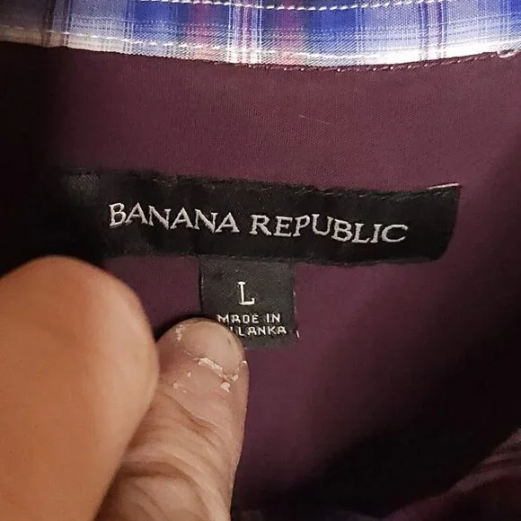 Banana Republic Mens Red White Blue Plaid Button Down Large - Picture 4 of 6